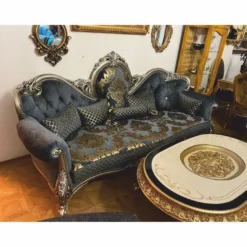 Casa Padrino Luxus Barock Wohnzimmer Möbel Set Blau / Gold / Silber - Barockstil Möbel
