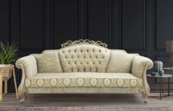 Casa Padrino Luxus Barock Wohnzimmer Set Grün / Gold / Grau / Gold - 2 Sofas & 2 Sessel - Wohnzimmer Möbel im Barockstil - Edel & Prunkvoll