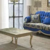 Casa Padrino Luxus Barock Wohnzimmer Set Blau / Gold - 2 Sofas mit Muster & 2 Sessel mit Muster & 1 Couchtisch - Prunkvolle Barock Wohnzimmer Möbel