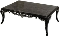 Casa Padrino Luxus Barock Wohnzimmer Set Silber / Schwarz - 2 Sofas & 2 Sessel & 1 Couchtisch - Handgefertigte Barock Wohnzimmer Möbel - Edel & Prunkvoll