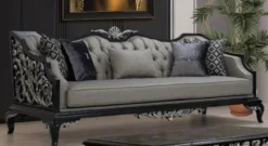 Casa Padrino Luxus Barock Wohnzimmer Set Silber / Schwarz - 2 Sofas & 2 Sessel & 1 Couchtisch - Handgefertigte Barock Wohnzimmer Möbel - Edel & Prunkvoll
