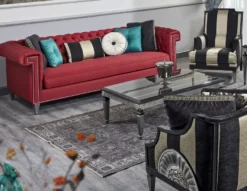 Casa Padrino Luxus Barock Wohnzimmer Set Rot / Schwarz / Gold / Silber - 2 Sofas & 2 Sessel & 1 Couchtisch & 1 Beistelltisch - Barock Wohnzimmermöbel