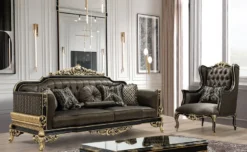 Casa Padrino Luxus Barock Wohnzimmer Sofa mit Kissen Grau / Schwarz / Gold 235 x 93 x H. 115 cm - Barock Möbel - Edel & Prunkvoll