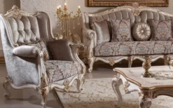 Casa Padrino Luxus Barock Wohnzimmer Möbel Set Braun / Weiß / Gold