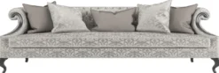 Casa Padrino Luxus Barock Wohnzimmer Sofa mit elegantem Muster Silber / Grau / Schwarz 260 x 100 x H. 82 cm - Wohnzimmer Möbel im Barockstil - Edel & Prunkvoll