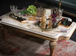 Casa Padrino Luxus Barock Wohnzimmertisch Weiß / Gold 140 x 90 x H. 42 cm - Barock Couchtisch