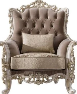 Casa Padrino Luxus Barock Wohnzimmer Sessel mit dekorativem Kissen Braun / Beige / Weiß / Gold 97 x 90 x H. 120 cm - Edle Barock Wohnzimmer Möbel