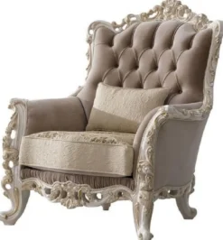 Casa Padrino Luxus Barock Wohnzimmer Sessel mit dekorativem Kissen Braun / Beige / Weiß / Gold 97 x 90 x H. 120 cm - Edle Barock Wohnzimmer Möbel