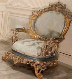 Casa Padrino Luxus Barock Wohnzimmer Sessel Türkis / Creme / Gold - Handgefertigter Barockstil Sessel - Luxus Wohnzimmer Möbel im Barockstil - Barock Möbel - Edel & Prunkvoll
