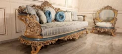 Casa Padrino Luxus Barock Wohnzimmer Sessel Türkis / Creme / Gold - Handgefertigter Barockstil Sessel - Luxus Wohnzimmer Möbel im Barockstil - Barock Möbel - Edel & Prunkvoll