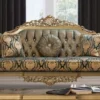 Casa Padrino Luxus Barock Wohnzimmer Set Grün / Gold - 2 Sofas & 2 Sessel & 1 Couchtisch - Wohnzimmer Möbel im Barockstil - Edel & Prunkvoll
