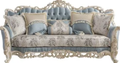 Casa Padrino Luxus Barock Wohnzimmer Set Hellblau / Creme / Weiß / Gold - 2 Sofas & 2 Sessel & 1 Couchtisch - Edle Barock Wohnzimmer Möbel