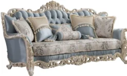 Casa Padrino Luxus Barock Wohnzimmer Set Hellblau / Creme / Weiß / Gold - 2 Sofas & 2 Sessel & 1 Couchtisch - Edle Barock Wohnzimmer Möbel