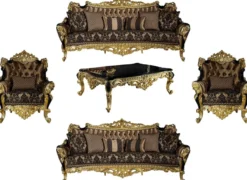 Casa Padrino Luxus Barock Wohnzimmer Set Braun / Schwarz / Gold - 2 Sofas & 2 Sessel & 1 Couchtisch - Prunkvolle Wohnzimmer Möbel im Barockstil