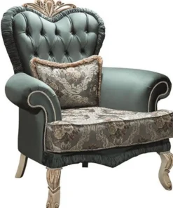 Casa Padrino Luxus Barock Wohnzimmer Sessel mit Glitzersteinen und dekorativem Kissen Grün / Creme / Beige 100 x 80 x H. 110 cm - Möbel im Barockstil