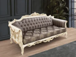 Casa Padrino Luxus Barock Wohnzimmer Set Grau / Braun / Weiß / Gold / Silber - 2 Sofas & 2 Sessel & 1 Couchtisch - Handgefertigte Barock Wohnzimmer Möbel - Edel & Prunkvoll