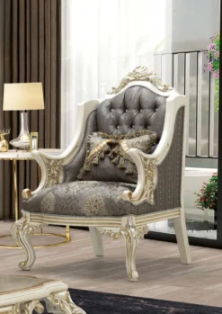 Casa Padrino Luxus Barock Wohnzimmer Set Grau / Braun / Weiß / Gold / Silber - 2 Sofas & 2 Sessel & 1 Couchtisch - Handgefertigte Barock Wohnzimmer Möbel - Edel & Prunkvoll