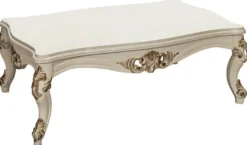 Casa Padrino Luxus Barock Wohnzimmertisch Weiß / Gold 115 x 80 x H. 50 cm - Edler Massivholz Couchtisch im Barockstil - Barock Wohnzimmermöbel