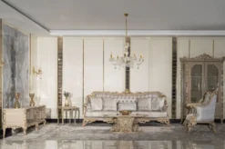 Casa Padrino Luxus Barock Wohnzimmer Set Silber / Grau / Gold - 2 Barock Sofas & 2 Barock Sessel & 1 Barock Couchtisch - Handgefertigte Wohnzimmer Möbel im Barockstil - Edel & Prunkvoll