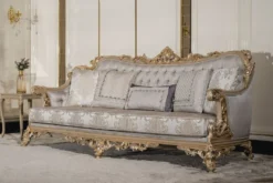 Casa Padrino Luxus Barock Wohnzimmer Set Silber / Grau / Gold - 2 Barock Sofas & 2 Barock Sessel & 1 Barock Couchtisch - Handgefertigte Wohnzimmer Möbel im Barockstil - Edel & Prunkvoll