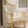 Casa Padrino Luxus Barock Wohnzimmer Sessel Beige / Gold - Prunkvoller Sessel mit Muster - Handgefertigte Barock Wohnzimmer Möbel
