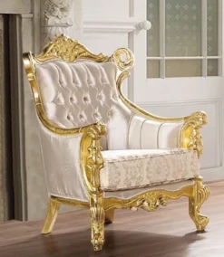 Casa Padrino Luxus Barock Wohnzimmer Sessel Beige / Gold - Prunkvoller Sessel mit Muster - Handgefertigte Barock Wohnzimmer Möbel