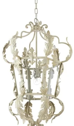 Casa Padrino Luxus Barock Wohnzimmer Hängeleuchte Weiß Ø 50 x H. 85 cm - Handgefertigte Metall Laterne - Luxus Qualität - Made in Italy - Edel & Prunkvoll