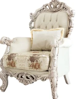 Casa Padrino Luxus Barock Wohnzimmer Sessel Cremefarben / Beige / Mehrfarbig / Antik Weiß - Prunkvoller Sessel mit elegantem Muster - Handgefertigte Barock Wohnzimmer Möbel