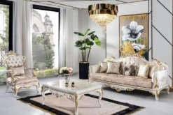 Casa Padrino Luxus Barock Wohnzimmer Set Gold / Silber / Braun / Weiß / Gold - 2 Barock Sofas & 2 Barock Sessel & 1 Barock Couchtisch - Luxus Wohnzimmer Möbel im Barockstil - Barock Möbel