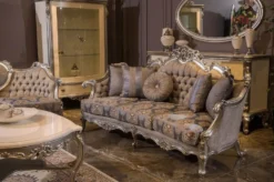 Casa Padrino Luxus Barock Wohnzimmer Set Grau / Blau / Silber - 2 Barock Sofas & 2 Barock Sessel & 1 Barock Couchtisch - Wohnzimmer Möbel im Barockstil - Barock Möbel - Barock Einrichtung