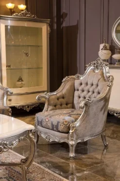 Casa Padrino Luxus Barock Wohnzimmer Set Grau / Blau / Silber - 2 Barock Sofas & 2 Barock Sessel & 1 Barock Couchtisch - Wohnzimmer Möbel im Barockstil - Barock Möbel - Barock Einrichtung