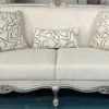 Casa Padrino Luxus Barock Wohnzimmer Sofa Creme / Silber 217 cm - Barock Wohnzimmer Möbel
