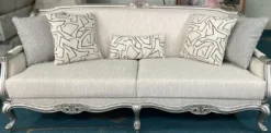 Casa Padrino Luxus Barock Wohnzimmer Sofa Creme / Silber 217 cm - Barock Wohnzimmer Möbel
