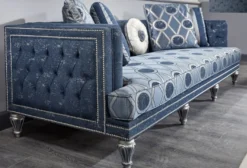 Casa Padrino Luxus Barock Wohnzimmer Set Dunkelblau / Hellblau / Silber - Sofa & 2 Sessel & Couchtisch - Barock Wohnzimmermöbel
