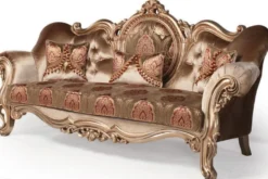Casa Padrino Luxus Barock Wohnzimmer Set Bronze / Braun / Bordeauxrot - 1 Sofa & 2 Sessel & 1 Couchtisch - Prunkvolle Wohnzimmermöbel im Barockstil