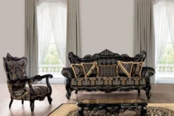 Casa Padrino Luxus Barock Wohnzimmer Sessel Schwarz / Gold - Prunkvoller Sessel mit elegantem Muster - Handgefertigte Barock Wohnzimmer Möbel