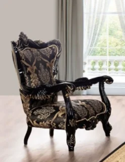 Casa Padrino Luxus Barock Wohnzimmer Sessel Schwarz / Gold - Prunkvoller Sessel mit elegantem Muster - Handgefertigte Barock Wohnzimmer Möbel