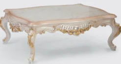 Casa Padrino Luxus Barock Wohnzimmertisch Creme / Gold 140 x 90 x H. 55 cm - Edler Massivholz Couchtisch im Barockstil - Barock Wohnzimmermöbel