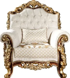 Casa Padrino Luxus Barock Wohnzimmer Set Weiß / Gold / Braun - 2 Sofas & 2 Sessel & 1 Couchtisch - Wohnzimmer Möbel im Barockstil - Edel & Prunkvoll