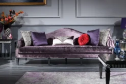 Casa Padrino Luxus Barock Wohnzimmer Set Lila / Schwarz / Silber - 2 Sofas & 2 Sessel & 1 Couchtisch & 2 Beistelltische - Barockmöbel