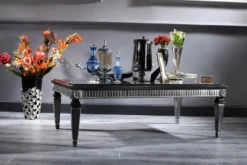 Casa Padrino Luxus Barock Wohnzimmer Set Lila / Schwarz / Silber - 2 Sofas & 2 Sessel & 1 Couchtisch & 2 Beistelltische - Barockmöbel