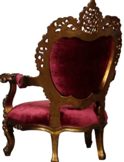 Casa Padrino Luxus Barock Wohnzimmer Sessel Bordeauxrot / Antik Gold - Prunkvoller Thron Sessel mit edlen Verzierungen - Handgefertigte Barock Wohnzimmer Möbel