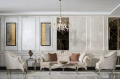 Casa Padrino Luxus Barock Wohnzimmer Set Creme / Silber / Antik Silber - 2 Sofas & 2 Sessel & 1 Couchtisch & 2 Beistelltische - Handgefertigte Wohnzimmer Möbel im Barockstil - Edel & Prunkvoll