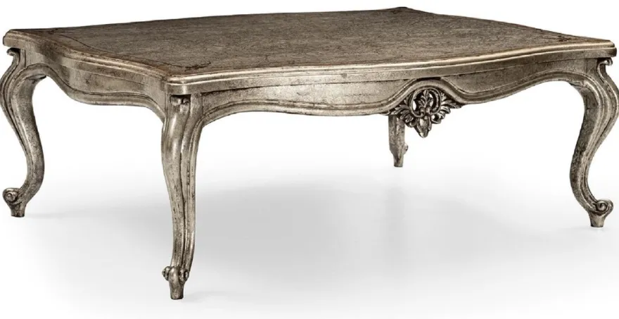 Casa Padrino Luxus Barock Wohnzimmer Set Creme / Silber / Antik Silber - 2 Sofas & 2 Sessel & 1 Couchtisch & 2 Beistelltische - Handgefertigte Wohnzimmer Möbel im Barockstil - Edel & Prunkvoll