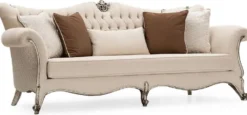 Casa Padrino Luxus Barock Wohnzimmer Set Creme / Silber / Antik Silber - 2 Sofas & 2 Sessel & 1 Couchtisch & 2 Beistelltische - Handgefertigte Wohnzimmer Möbel im Barockstil - Edel & Prunkvoll