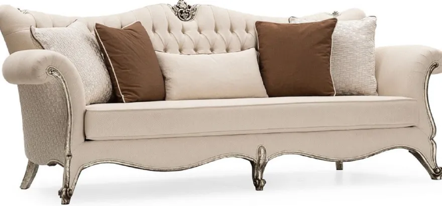 Casa Padrino Luxus Barock Wohnzimmer Set Creme / Silber / Antik Silber - 2 Sofas & 2 Sessel & 1 Couchtisch & 2 Beistelltische - Handgefertigte Wohnzimmer Möbel im Barockstil - Edel & Prunkvoll