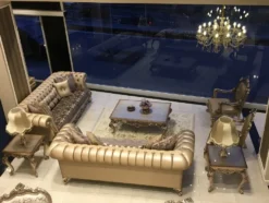 Casa Padrino Luxus Barock Wohnzimmer Set - 2 Sofas & 2 Sessel & 1 Couchtisch & 2 Beistelltische - Handgefertigte Wohnzimmer Möbel im Barockstil - Edel & Prunkvoll