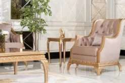 Casa Padrino Luxus Barock Wohnzimmer Set Braun / Gold - 2 Sofas & 2 Sessel & 1 Couchtisch & 2 Beistelltische - Handgefertigte Luxus Wohnzimmer Möbel im Barockstil - Edel & Prunkvoll