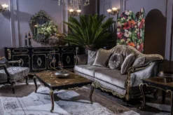 Casa Padrino Luxus Barock Wohnzimmer Set Silber / Schwarz / Gold - 2 Barock Sofas & 2 Barock Sessel & 1 Barock Couchtisch - Wohnzimmer Möbel im Barockstil - Barock Möbel - Barock Einrichtung