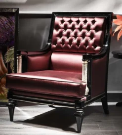 Casa Padrino Luxus Barock Wohnzimmer Leder Sessel Bordeauxrot / Schwarz / Silber 76 x 75 x H. 104 cm - Barockmöbel